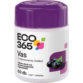 ECO365 Vas C-Vitaminnal  és Cinkkel fekete ribizli ízű rágótabletta 60X