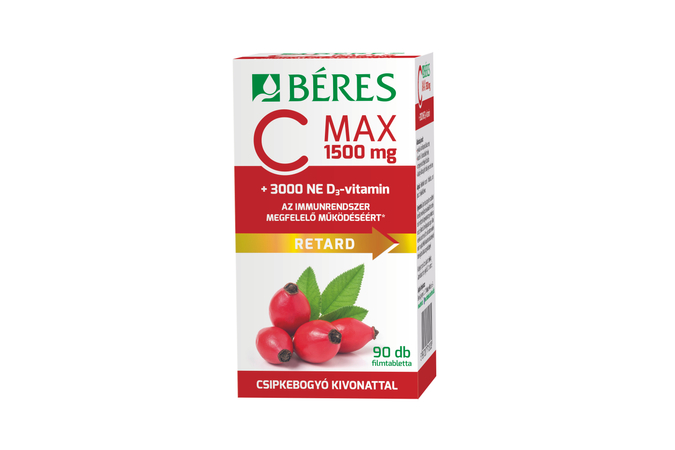 Béres C MAX 1500 mg RETARD filmtabletta csipkebogyó kivonattal + 3000 NE D3-vitamin