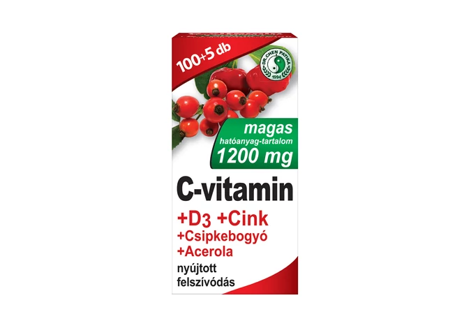 C-vitamin 1200mg+D3+Cink+Csipkebogyó+Acerola tabletta 105X