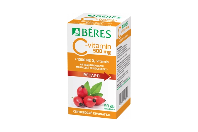 Béres C-vitamin 500mg RETARD filmtabletta csipkebogyó kivonattal +1000NE D3-vitamin 90X
