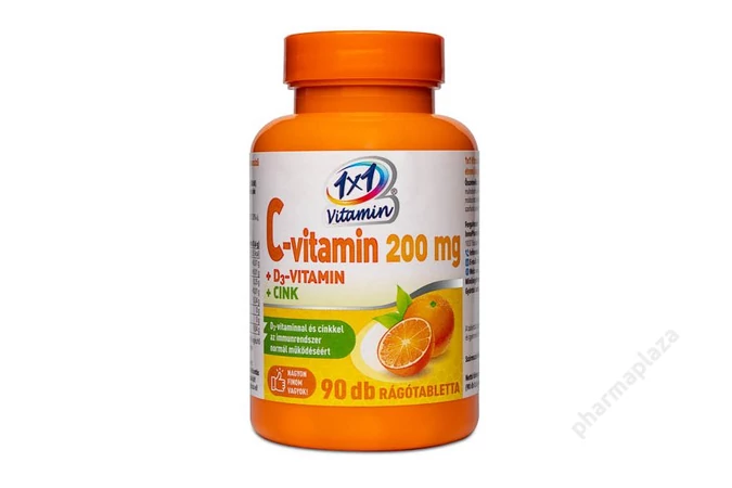 x1 Vitamin C-vitamin 200mg + D3-vitamin + cink rágótabletta 90X