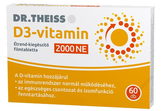 Dr. Theiss D3-vitamin FORTE étrend-kiegészítő filmtabletta 2000 NE 60 db