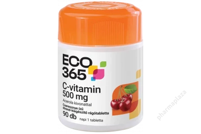 ECO365 C-Vitamin 500mg rágótabletta Cseresznye ízű Acerola Kivonattal 90X