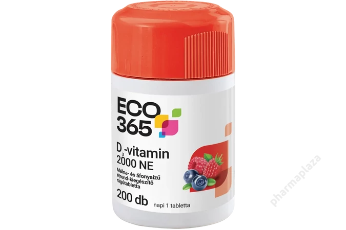 ECO365 D3-Vitamin 2000NE málna és áfonya ízű  rágótabletta 200X