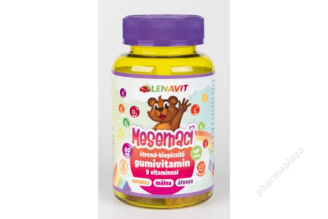 LenaVit Mesemaci gumivitamin, vegán, glutén- és cukormentes, narancs-málna-áfonya ízekben, 60X