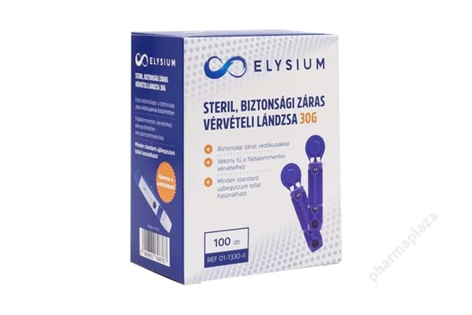 Elysium steril, biztonsági záras vérvételi lándzsa 30G - 100 db