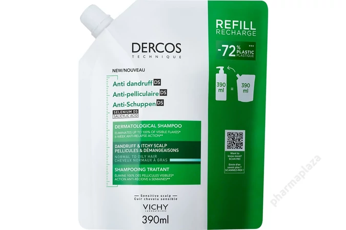 Vichy Dercos korpásodás elleni sampon normál vagy zsíros hajra utántöltő 390ml